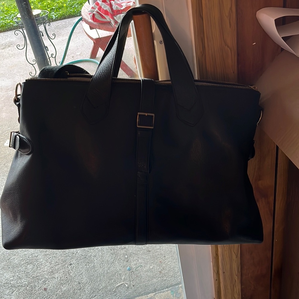 Leather overnight black bag